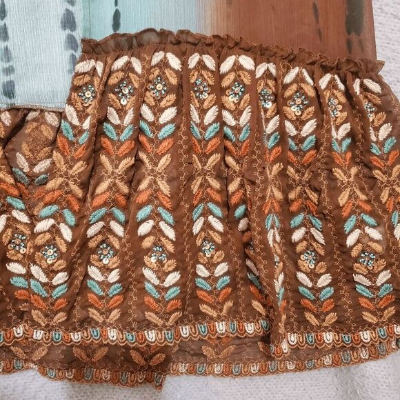 Soft Surroundings Women's Robe Cover Up Sheer Boho Embroidered Open Brown Blue - Picture 4 of 12